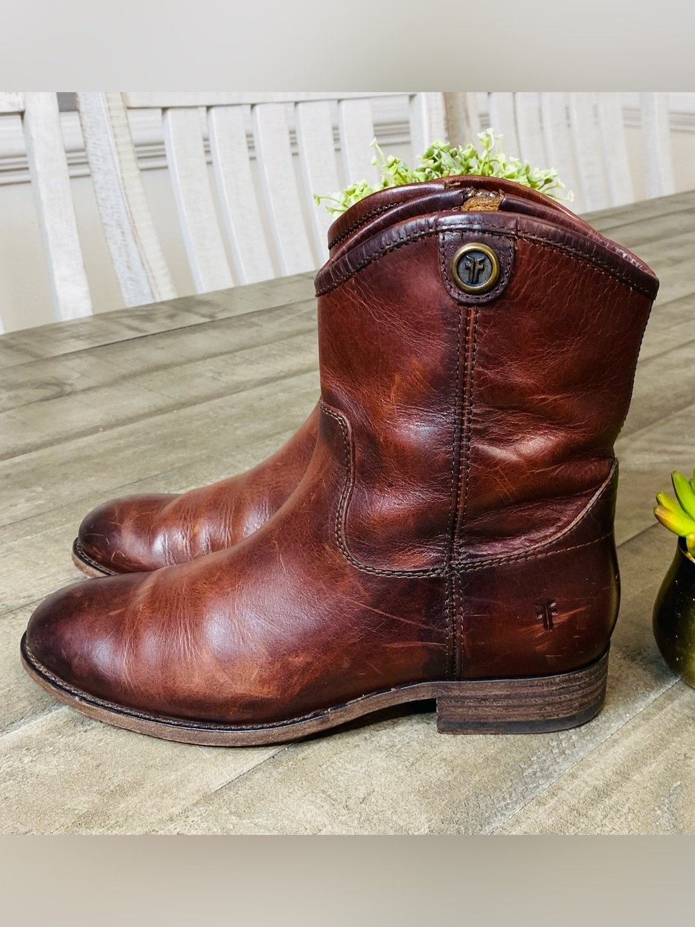 Frye Chestnut Brown Short Western Leather Boots